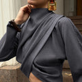 Fall Office Elegant High Neck Crop Twist Wide Leg Pants + Top 2-Piece Set