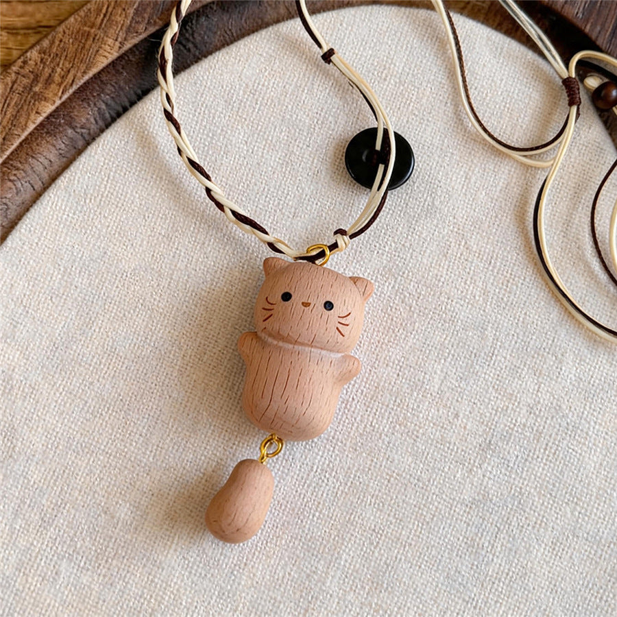 Vintage Wooden Cat Pendant Necklace - view 7