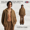 ARTIE Men's Distressed Washed Frayed Edge Spliced Hoodie & Pants Set