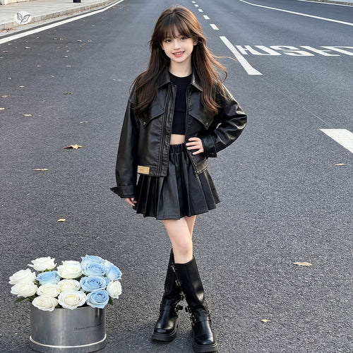 Girls' PU Leather Jacket