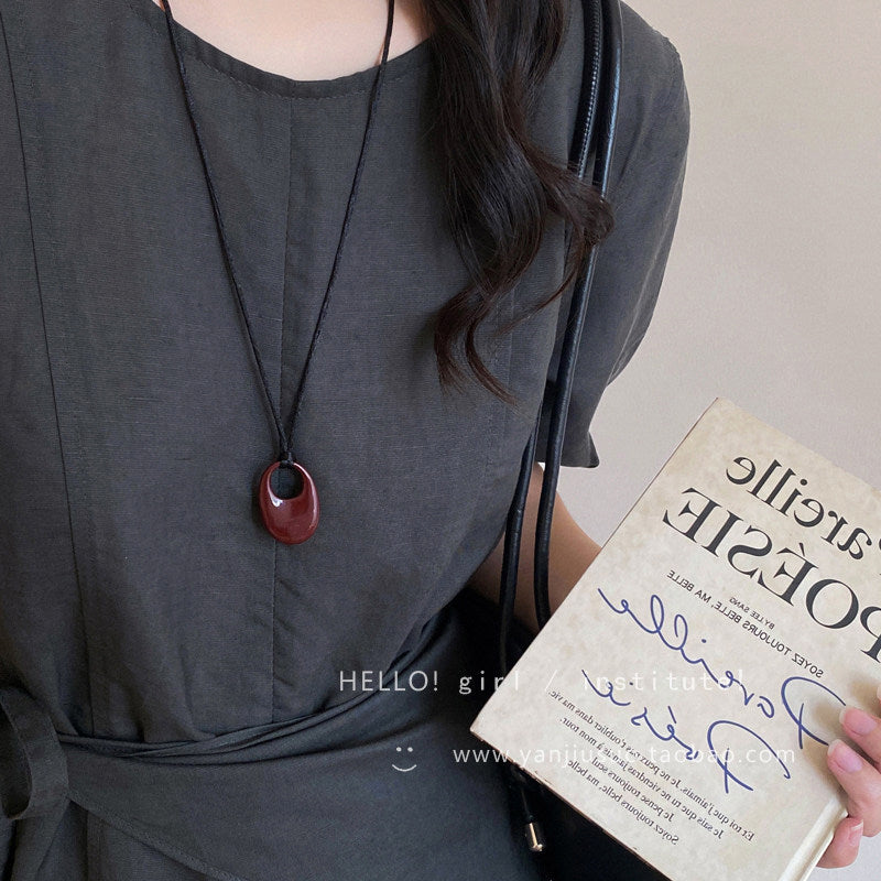 Korean-Style Leather Cord Oval Geometric Pendant Necklace - view 9