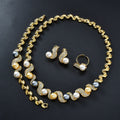 Dubai Style Imitation Pearl Jewelry Set Rhinestone Necklace Earrings Set Bracelet Ring Design Huawei Beauty Gown Accessory