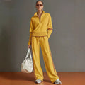Sporty Retro High Neck Mock Neck Waist-Tie Patchwork Hoodie + Pants Set