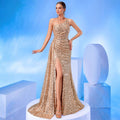 Women's One-Shoulder Sequin Mermaid Slim Fit Premium Evening Gown Party