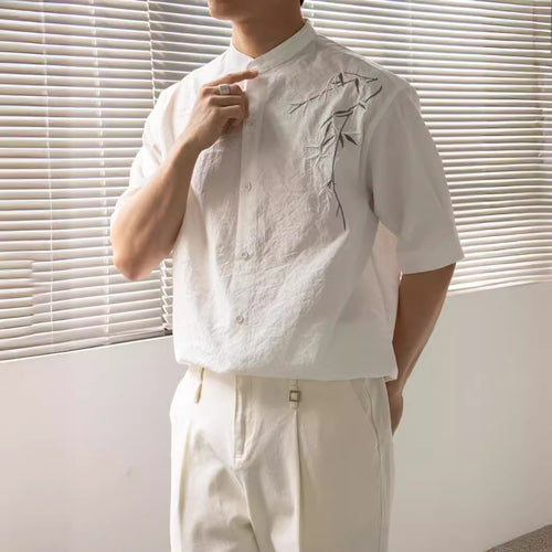 Nengmeng Neo-Chinese Stand Collar Embroidered Shirt
