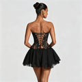 Mesh Tie-Front Short Skirt + Skirt + Top 2-Piece Set