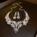 Western Imperial Breeze Rhinestone Geometric Teardrop Stud Earring Necklace Set Fashionable Clavicle Chain Light Luxury Premium Necklace Women