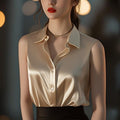 Women's Summer Professional French Acetate Satin Sleeveless Shirt 2026 - Gray