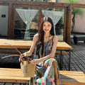French Retro Floral Camisole Beach Long Dress