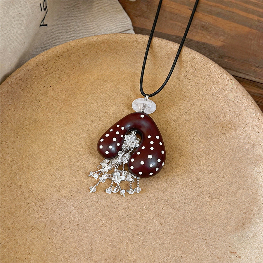 Vintage Polka Dot Heart Tassel Necklace - view 6