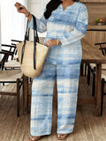 Women's Ethnic Retro Plus Size Long Sleeve V-Neck Printed Drapey Top Set 2026 - 1