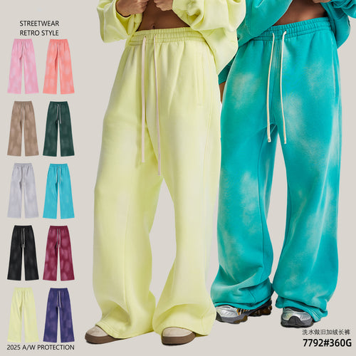 Fall/Winter 360G Spray-Dye Washed Frayed Edge Loose Fit Flared Fleece-Lined Sweatpants