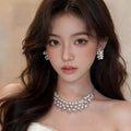 Windsor Flourish Bead Micro Diamond Geometric Pearl Jewelry Set Wedding Banquet Luxury Necklace Light Luxury Niche Necklace Women