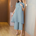 Women's Summer Ethnic Elegant Plus Size Frog Button Pleated Dress 2-Piece Set 2026 - Yellow