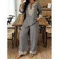 Women's Ethnic Long Sleeve Lace Trim Set 2026 | 2 Piece Outfit Set - White
