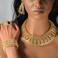 Overseas Dubai Gold 18K Statement Geometric Cutout Mini Set Colorful Crystal Necklace Bracelet Set Earrings Ring Middle East Set Women