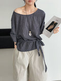 Summer Korean Casual Tie-Front Waist-Tie Plaid Shirt