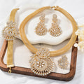 Statement Fan Shape Flower Gold Rhinestone Pendant Retro Huawei Beauty Gown Style Jewelry Set Banquet Accessory