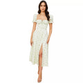 Puff Sleeve Print Bodycon Dress - Sexy Slit Mini Dress Multiple Colors Women