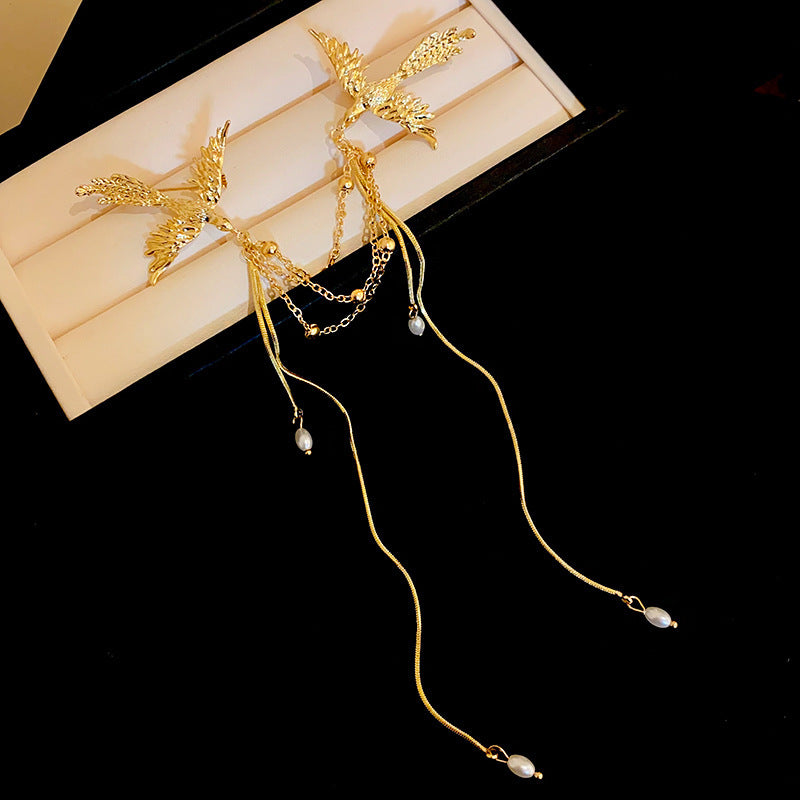 Rhinestone Butterfly Flower Tassel Brooch - view 7