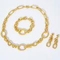 Overseas Middle East Gold Plated 18K Fashionable Oval Round Clasp Round Ring Spliced Necklace Bracelet Set Earrings 3-Piece Set Clavicle Chain