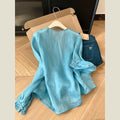 Women's New Chinese Luxury Ramie V-Neck Sun-Protection Lightweight Shirt 2026 - Blue