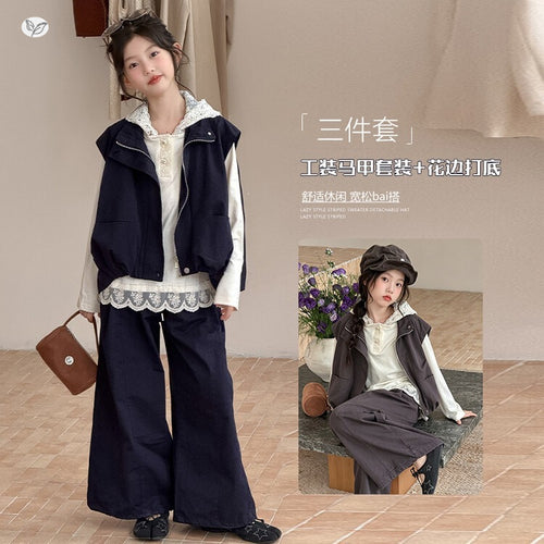 Girls' Trendy Workwear 3-Piece Set - Casual Korean