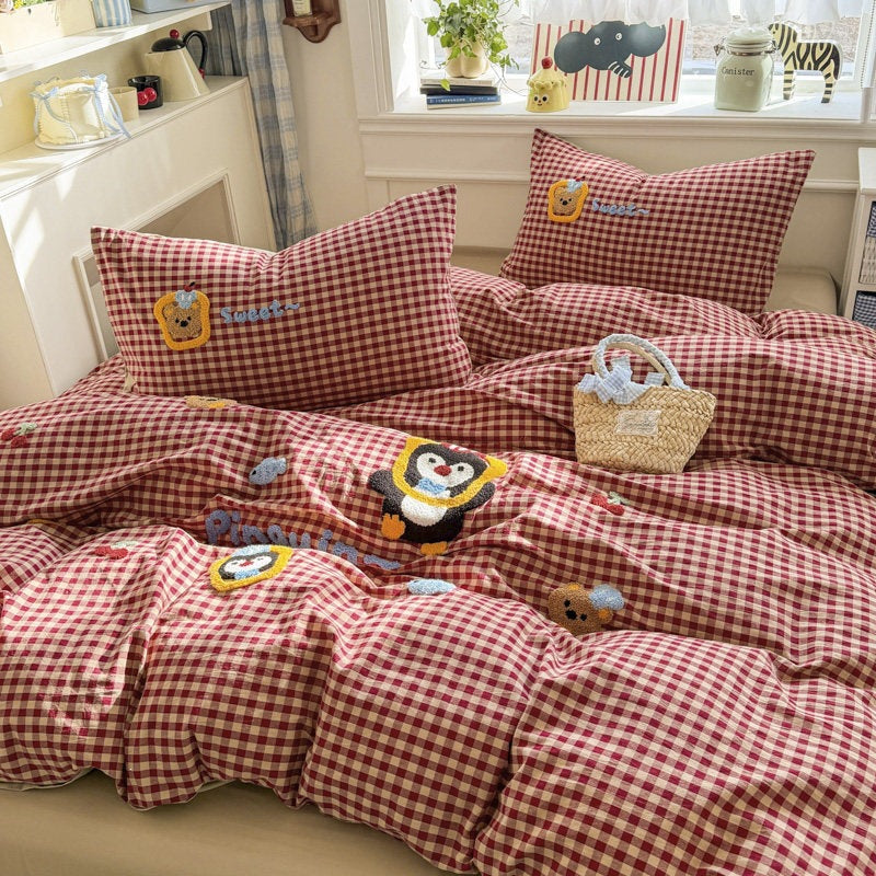 Pink Check Puppy Towel-Embroidered Cotton 4-Piece Kids' Bedding Set - view 4