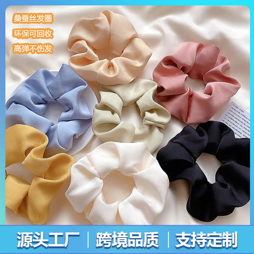 New French Mulberry Silk Hair Tie Ponytail Large Cord Hair Care Silk Satin Solid Hair Accessory Customizable