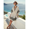 Bohemian Print V-Neck Loose Beach Dress, Summer Sun Protection
