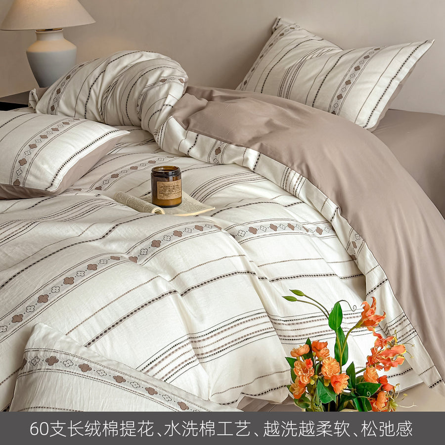 Stripe Diary & Alice Washed Cotton Jacquard 4-Piece Bedding Set - view 4