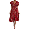Women's Deep V Tie Waist Floral Vacation Maxi Dress