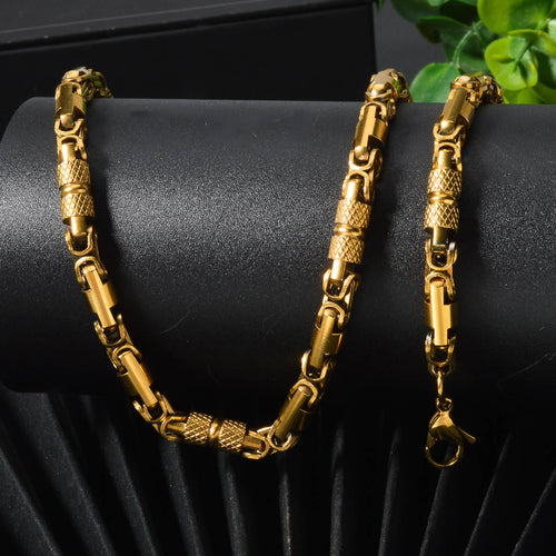 Western Fashionable Punk No Fade Stainless Necklace Men Bold Necklace Bracelet Set Stock Wholesale
