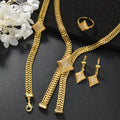 Africa Hot Sale Overseas 18K Gold Plated Quilted Shape Rhinestone Necklace Bracelet Set Earrings Ring Wedding Women Jewelry Set