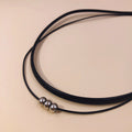 Western Personality Harajuku Minimalist Leather Wax Cord Silver Plated Bead chocker Choker Women Double-Layer Necklace Bead Collar