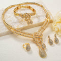 18K Gold Full Diamond Teardrop Necklace Bracelet Set Earrings Ring India Wedding Women Set Fashionable Versatile
