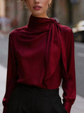 Office Luxury Satin Long Sleeve Stand Collar Shirt