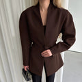 Women's Fall-Winter Office V-Neck Waist-Tie Blazer + Top 2026 | Casual Blouse - Brown