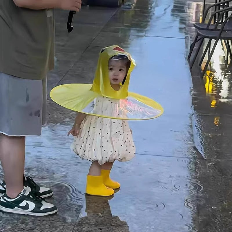 儿童飞碟雨衣小黄鸭斗篷式雨伞帽抖音男女幼儿园小孩网红宝宝雨衣