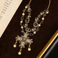 Vintage Cross Fringe Necklace Imperial Western Retro Pendant Rhinestone Fashionable Personality Sweater Chain