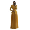 Long Sleeve Evening Gown Set - Blazer Top with Chiffon Maxi Skirt Slim Fit