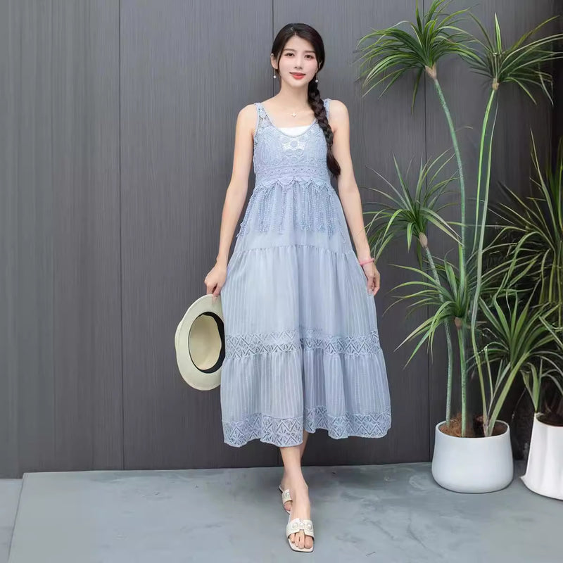 Women's Summer Ethnic Unique Fringe Camisole + Skirt 2-Piece Set 2026 - Peacock Blue