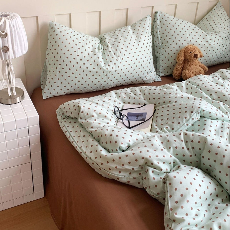 Latte and Teal Polka Dot Cotton 4-Piece Bedding Set - view 3