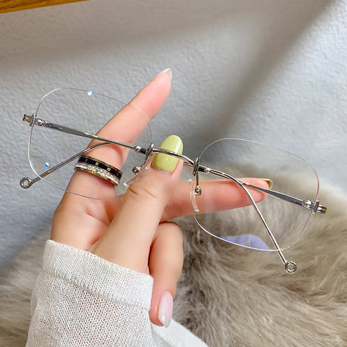 Rimless Prescription Glasses Dazzle Dazzling Anti-Blue Plano Xu Yan Style Fashionable Retro Glasses Frame Prescription Sunglasses