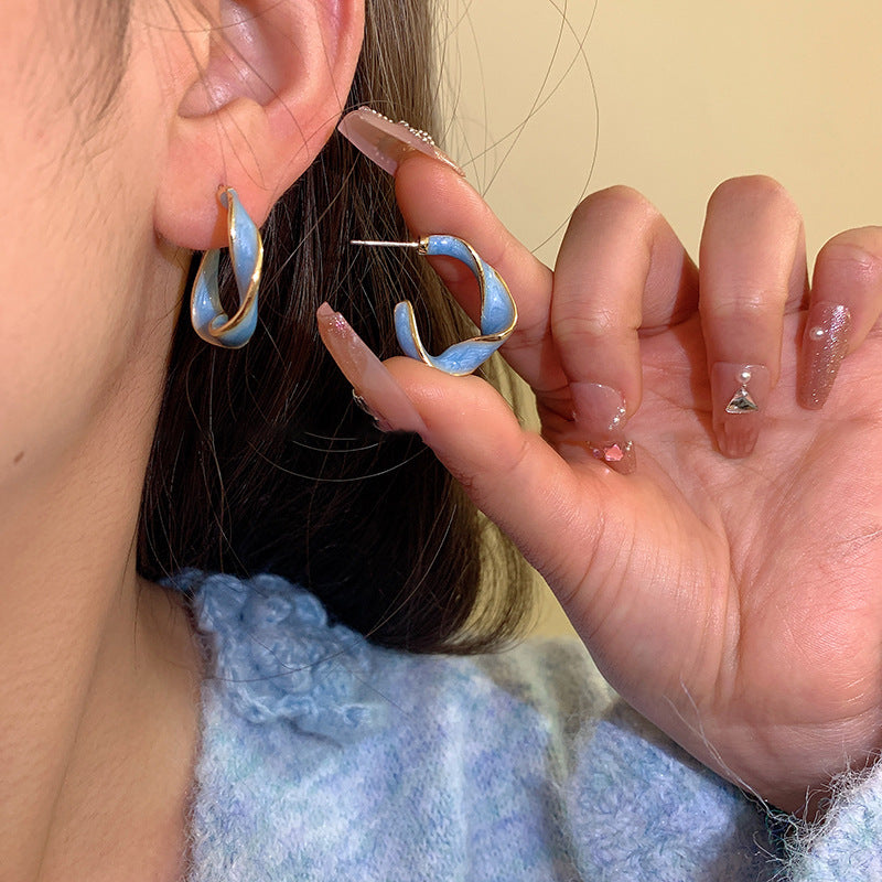 Blue Enamel C-Shaped Stud Earrings - view 3