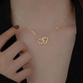 Korean Simple Metal Pair Heart Clavicle Chain Elegant Cutout Pair Band Heart Mutual Clasp Pendant Short Necklace N6182