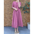 Ethnic Style Embroidered Cotton Jacquard Mid-Length Dress, Fitted Slimming