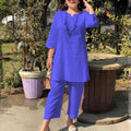 Women's Spring-Summer Ethnic Sporty Plus Size Long Sleeve Loose Set 2026 - White