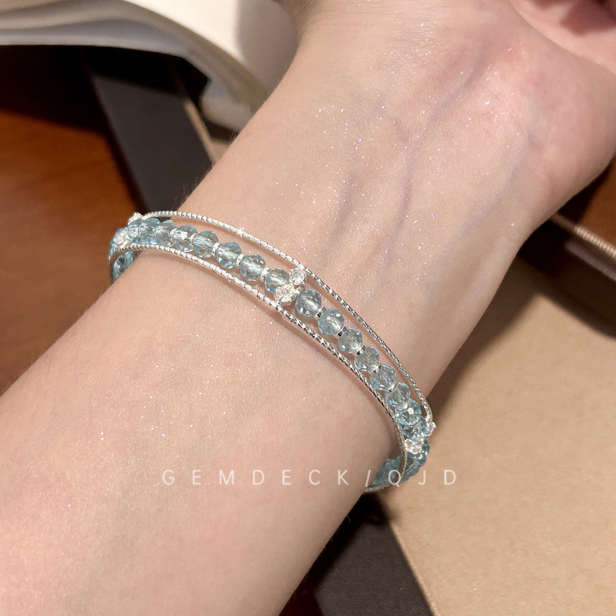 French Glass Bead Zircon Open Bangle Bracelet - view 9