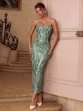 Women's Strapless Sequin Embellished Slim Fit Waist-Cinching Bodycon Premium ...